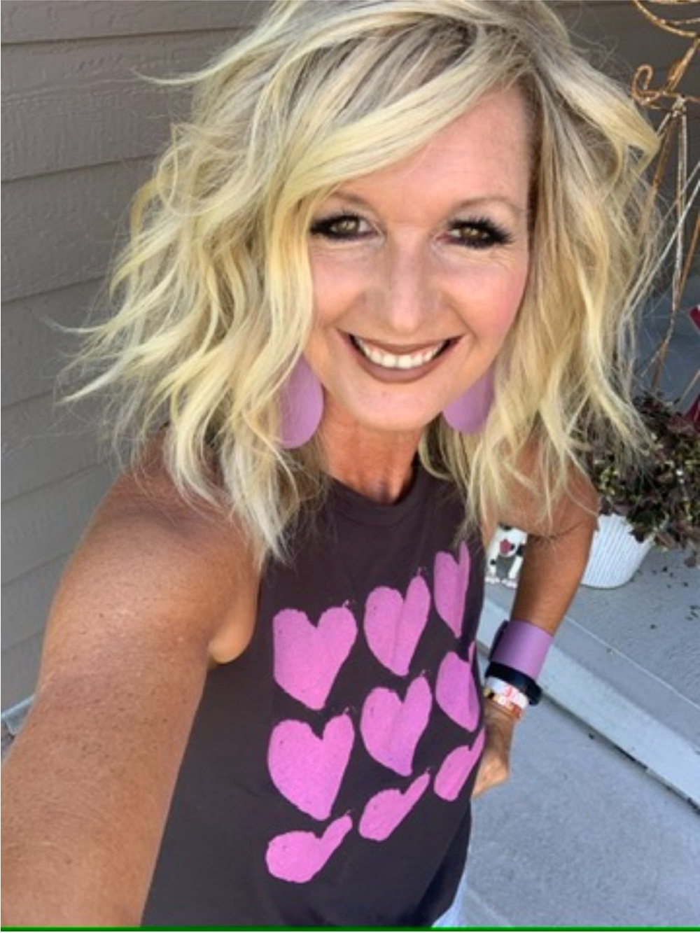 Sleeveless Black Tank with Pink Heart Print - Women's Top